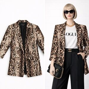 INC International Concepts Leopard Print Faux Suede Blazer Jacket, Sz M